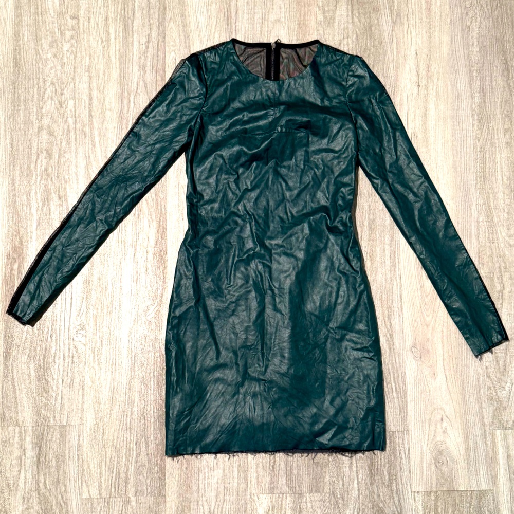BCBG Maxazaria green pleather mini dress